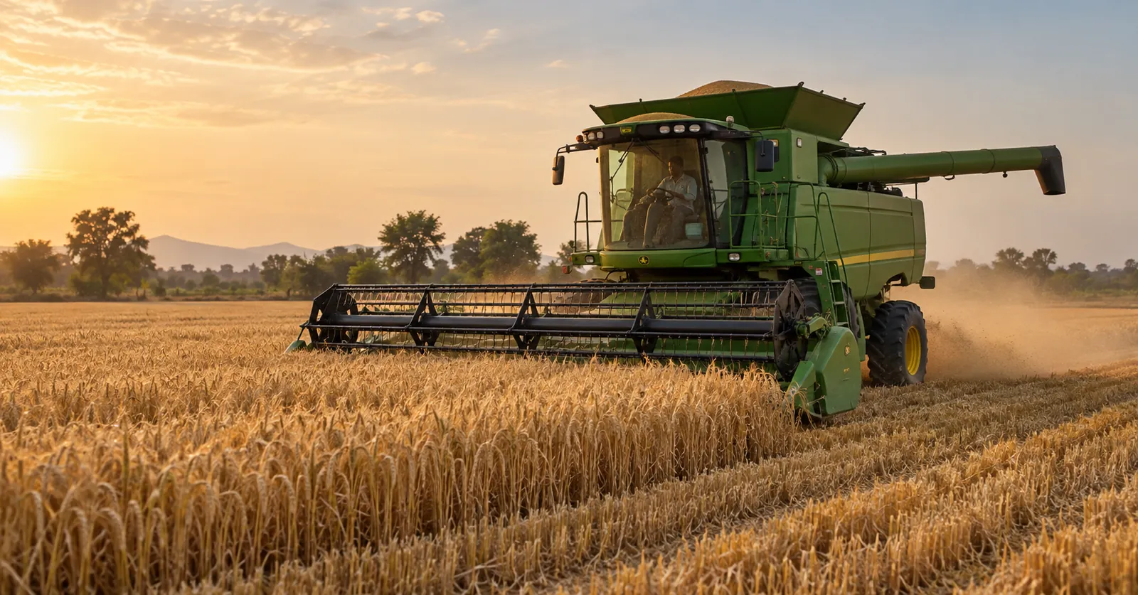 Harvesters in an agricultural field