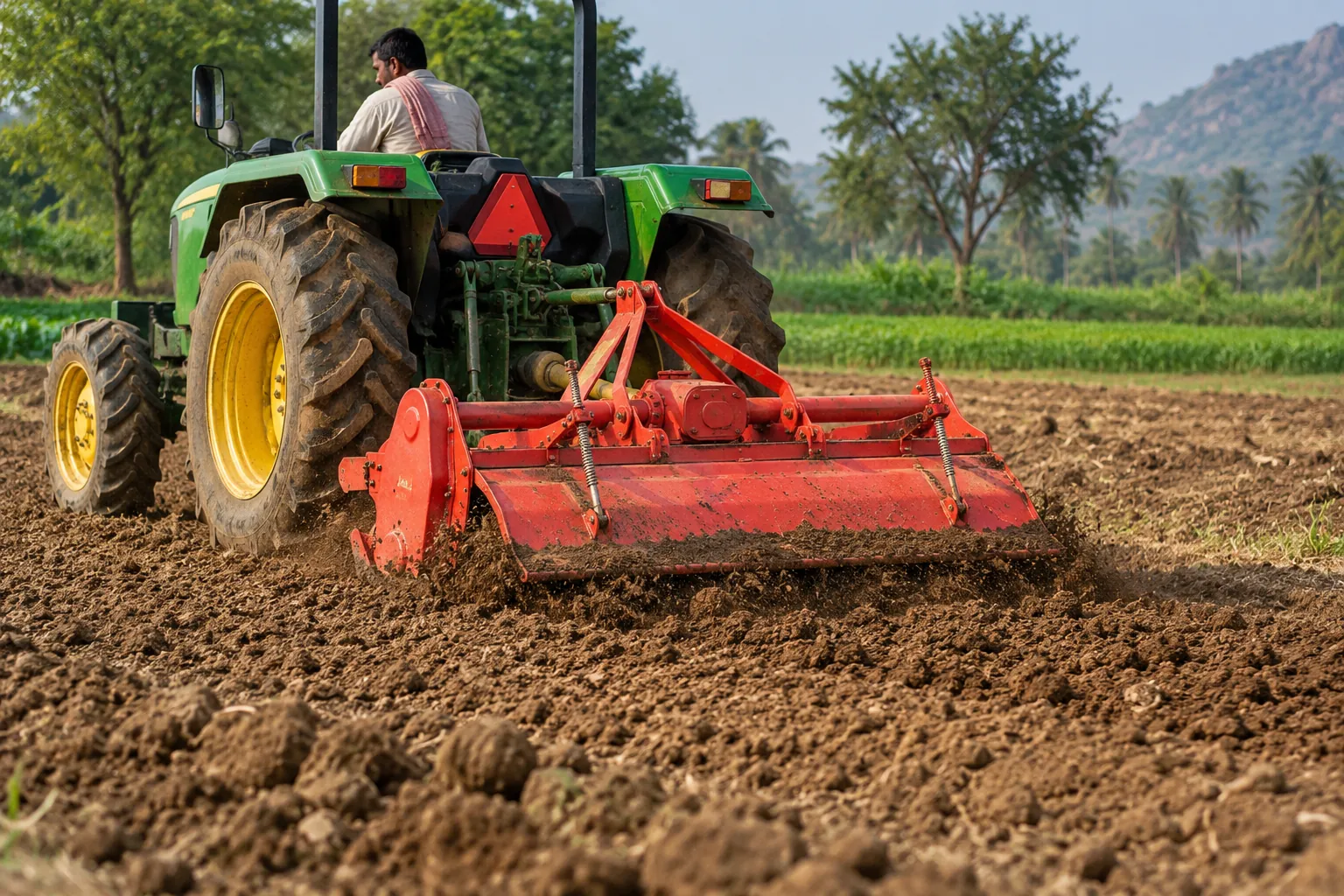 Rotavators in an agricultural field