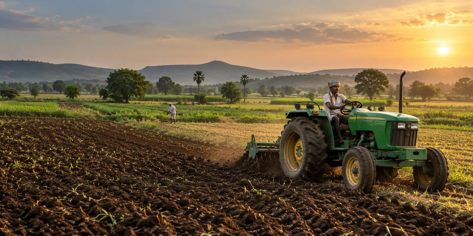Tractors in an agricultural field